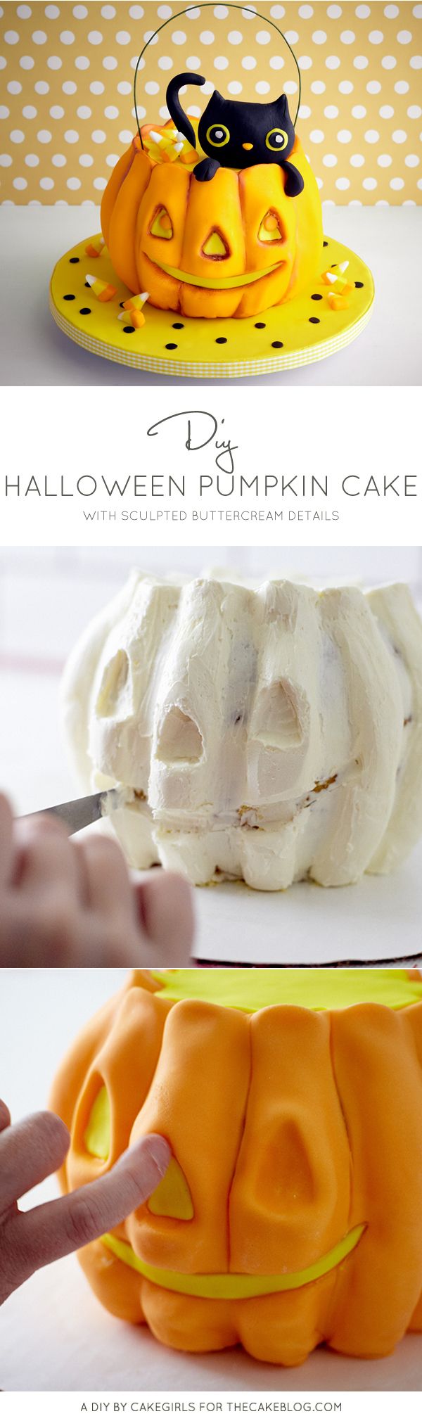DIY Halloween Cake - how to carve a Pumpkin Cake with buttercream frosting | by Cakegirls for TheCakeBlog.com