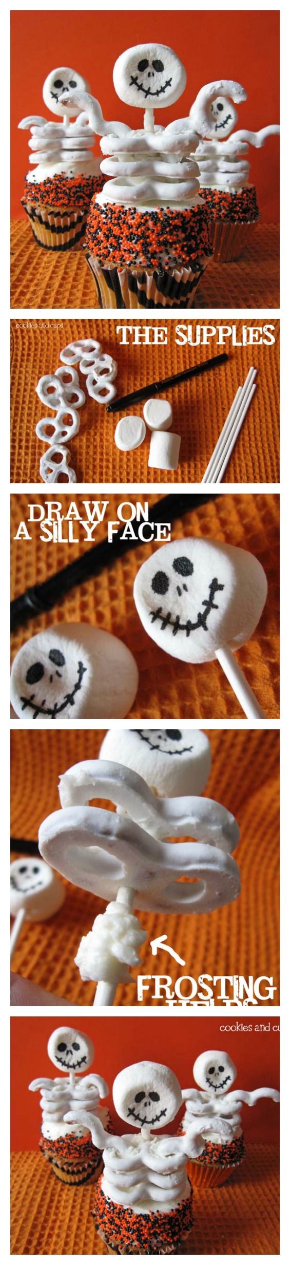 Easy Skeleton Cupcakes for Halloween! #food #receipes #halloween #cupcakes #skeletons