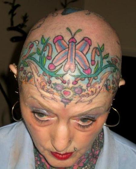 When you run out of space for tattoos, the forehead is the next best place.